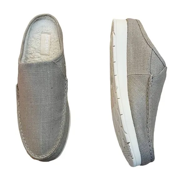 SPERRY Taupe Moc-Sider Mule Hemp Clogs Faux Fur Lining Men Slip On Comfort 8 NWT