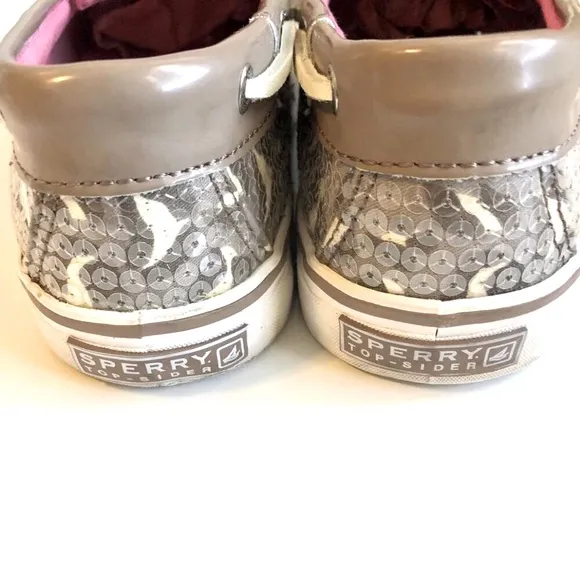 SPERRY Top Sider Bahama Grey Leopard Sequin Boat Shoe Flat Heel Sneaker 7