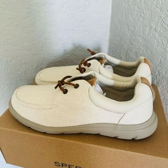 SPERRY TOP-SIDER Men's Captains Moc Toe Hemp Boat  Shoe, Size 13, Ivory, NWT