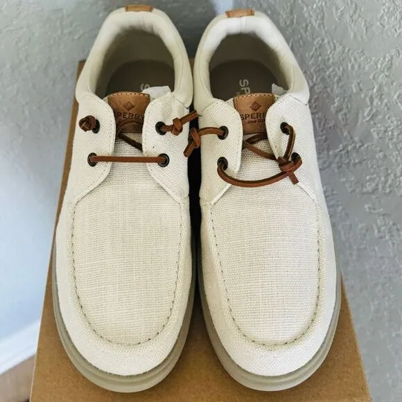 SPERRY TOP-SIDER Men's Captains Moc Toe Hemp Boat  Shoe, Size 13, Ivory, NWT