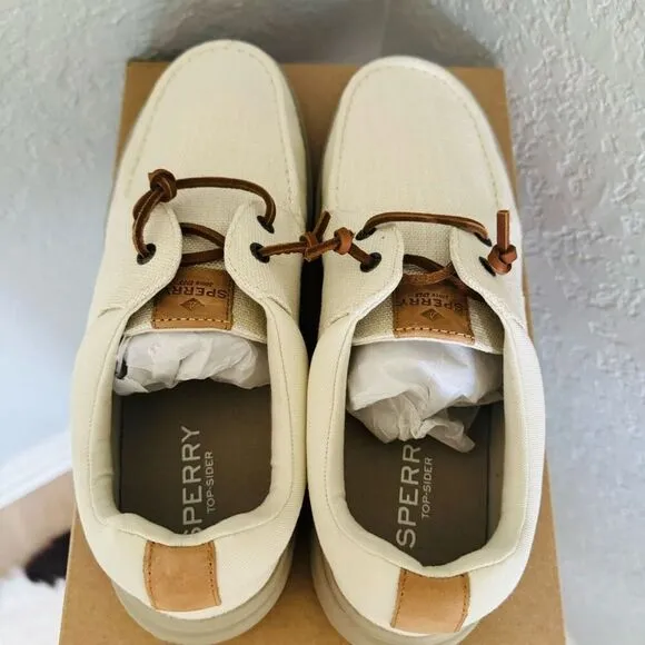 SPERRY TOP-SIDER Men's Captains Moc Toe Hemp Boat  Shoe, Size 13, Ivory, NWT