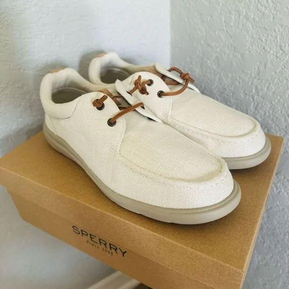 SPERRY TOP-SIDER Men's Captains Moc Toe Hemp Boat  Shoe, Size 13, Ivory, NWT