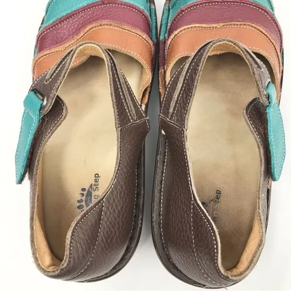 Spring Step BUMBLEBEE Brown Leather Multi Stripe Mary Jane Closed Toe Shoes