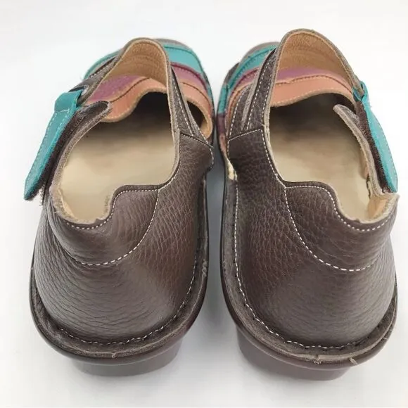 Spring Step BUMBLEBEE Brown Leather Multi Stripe Mary Jane Closed Toe Shoes