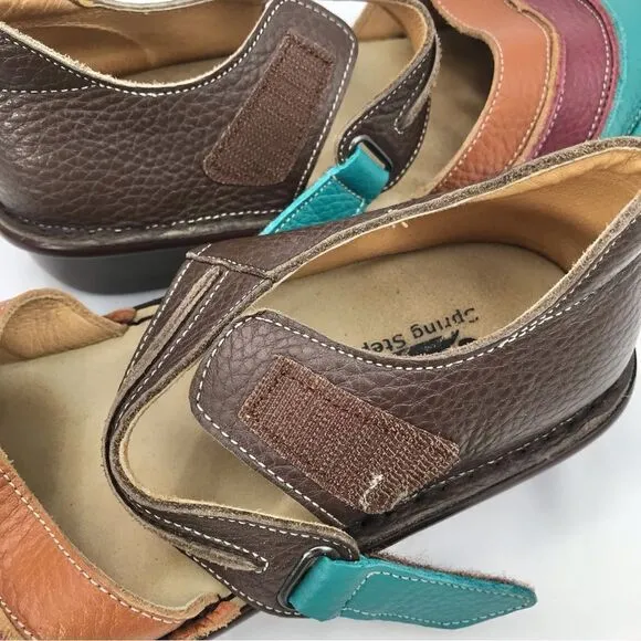 Spring Step BUMBLEBEE Brown Leather Multi Stripe Mary Jane Closed Toe Shoes