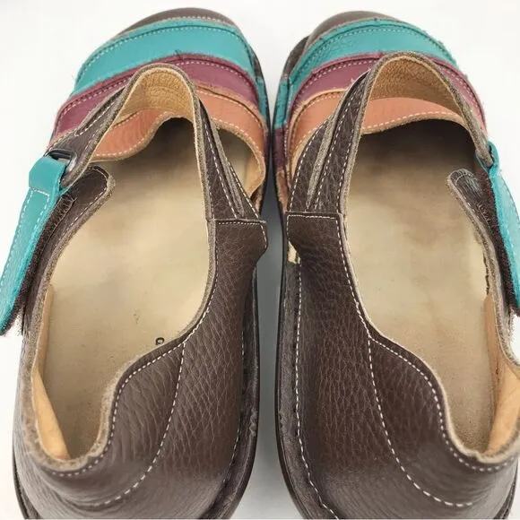 Spring Step BUMBLEBEE Brown Leather Multi Stripe Mary Jane Closed Toe Shoes