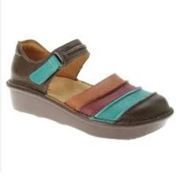 Spring Step BUMBLEBEE Brown Leather Multi Stripe Mary Jane Closed Toe Shoes
