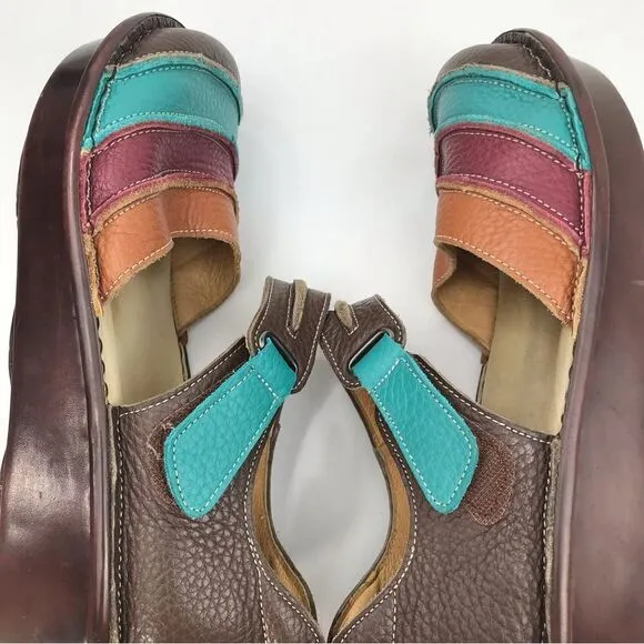 Spring Step BUMBLEBEE Brown Leather Multi Stripe Mary Jane Closed Toe Shoes