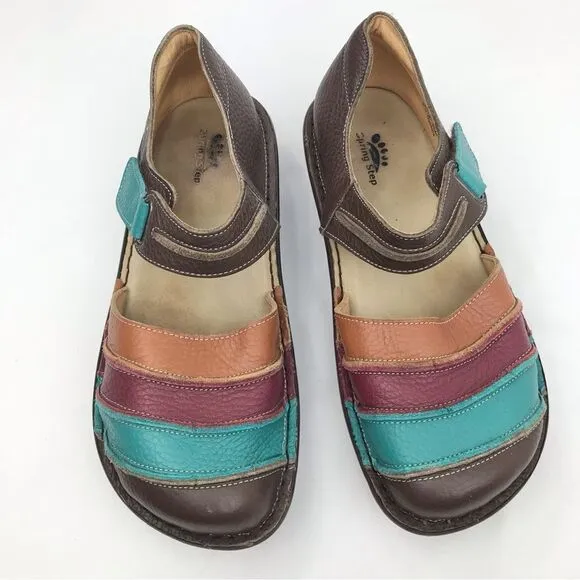 Spring Step BUMBLEBEE Brown Leather Multi Stripe Mary Jane Closed Toe Shoes