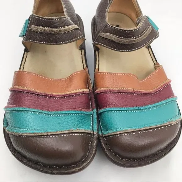 Spring Step BUMBLEBEE Brown Leather Multi Stripe Mary Jane Closed Toe Shoes