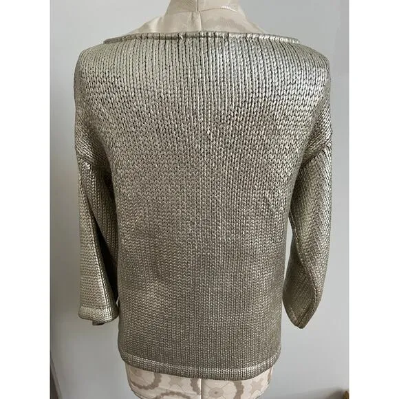 St John Couture Women's Gold Boat Neck Knit Sweater Petite Small