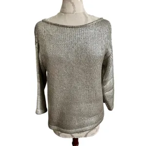 St John Couture Women's Gold Boat Neck Knit Sweater Petite Small