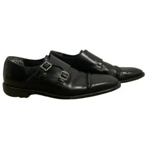 Stacy Adams Leather Double Monk Strap Shoes 9.5 Black Cap Toe Silver Buckles