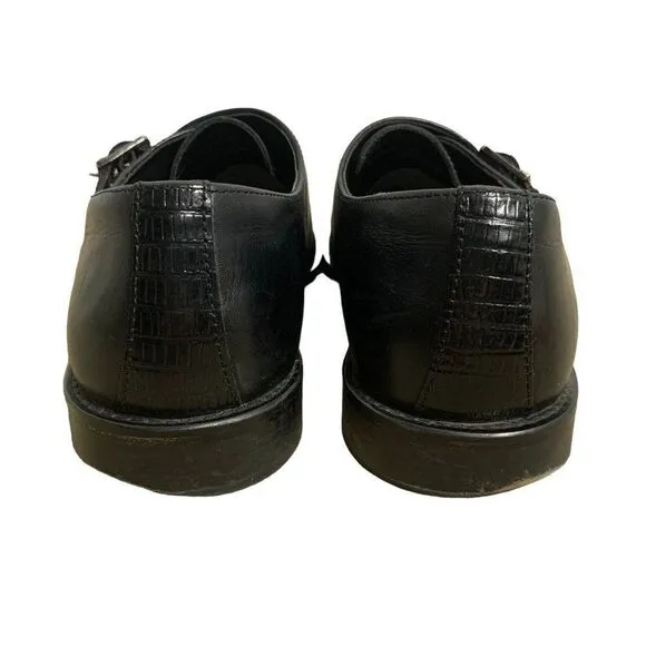 Stacy Adams Leather Double Monk Strap Shoes 9.5 Black Cap Toe Silver Buckles