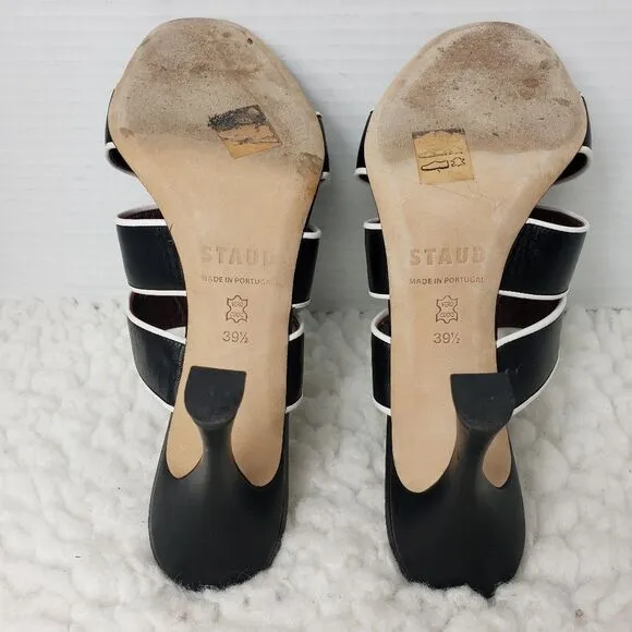 Staud Sonny Womens Open Toe Sandals Shoes Size 9 Black White Strappy Mule Shoes