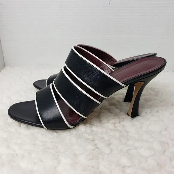 Staud Sonny Womens Open Toe Sandals Shoes Size 9 Black White Strappy Mule Shoes