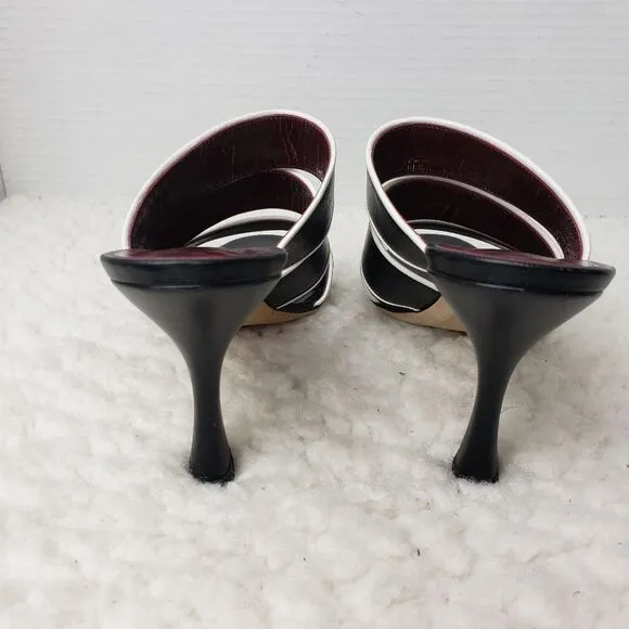 Staud Sonny Womens Open Toe Sandals Shoes Size 9 Black White Strappy Mule Shoes