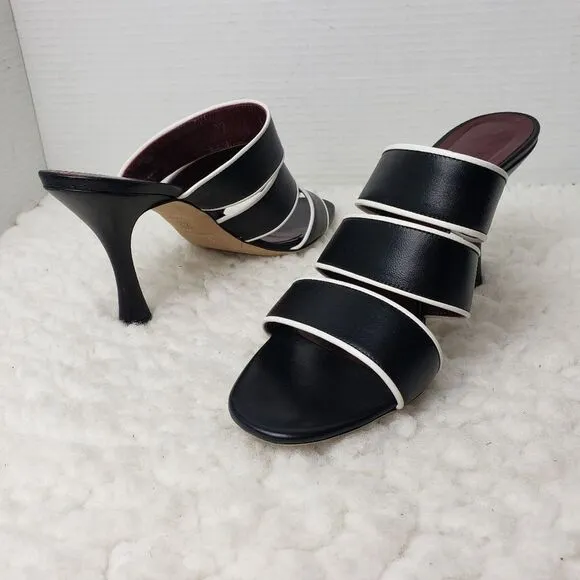 Staud Sonny Womens Open Toe Sandals Shoes Size 9 Black White Strappy Mule Shoes
