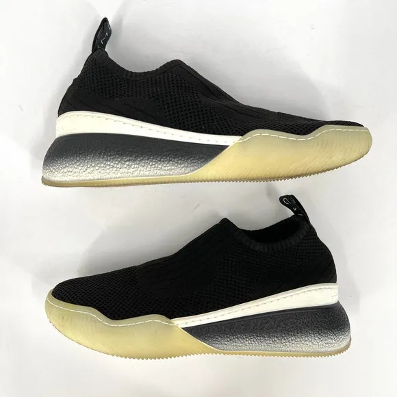 STELLA MCCARTNEY Shoes Womens 37 Black White Loop Stretch Knit Slip On Sneaker