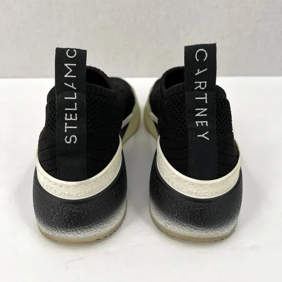 STELLA MCCARTNEY Shoes Womens 37 Black White Loop Stretch Knit Slip On Sneaker