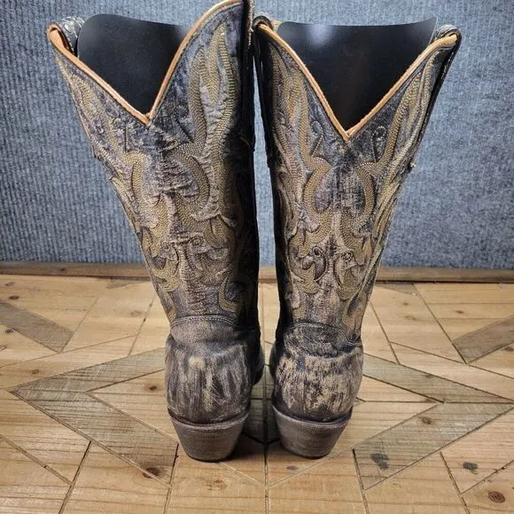 Stetson Women's 8.5 Black Brown Leather Studded Distressed Western Boots