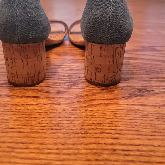 Steve Madden Blue Denim Block Cork Open Toe Shoes Heels Sandals