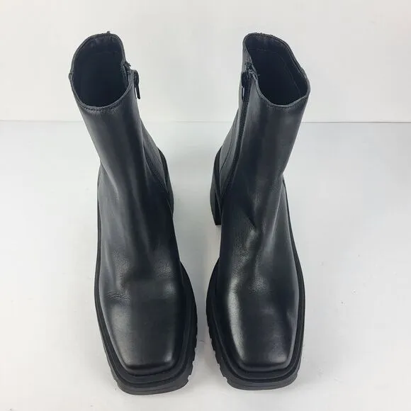 Steve Madden Fella Black Leather Lug Sole Ankle Boots Shoes Size 9M