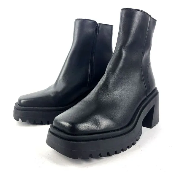 Steve Madden Fella Black Leather Lug Sole Ankle Boots Shoes Size 9M