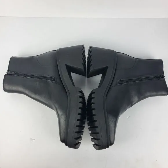 Steve Madden Fella Black Leather Lug Sole Ankle Boots Shoes Size 9M