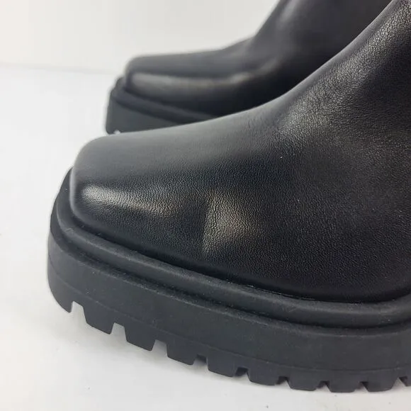 Steve Madden Fella Black Leather Lug Sole Ankle Boots Shoes Size 9M