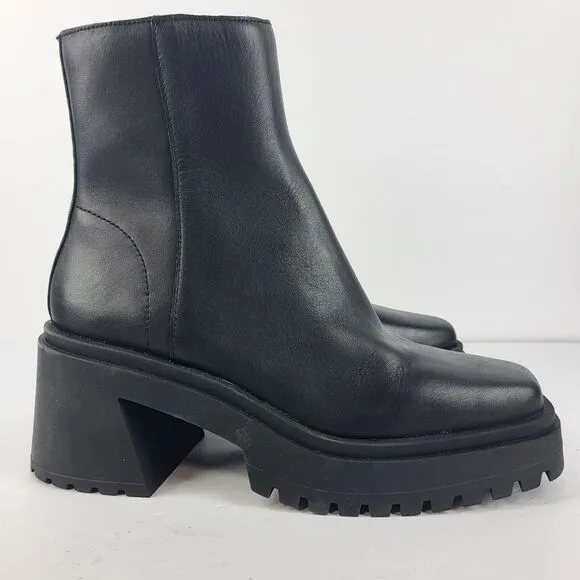 Steve Madden Fella Black Leather Lug Sole Ankle Boots Shoes Size 9M