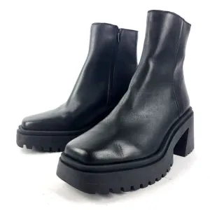 Steve Madden Fella Black Leather Lug Sole Ankle Boots Shoes Size 9M