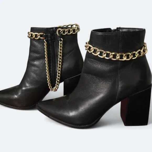 Steve Madden Perlina Leather Ankle Boots Gold Chain Womens Size 7.5