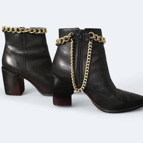Steve Madden Perlina Leather Ankle Boots Gold Chain Womens Size 7.5