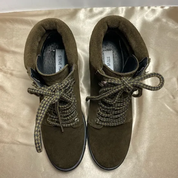 Steve Madden Womens  Genny Suede Leather Olive Green Combat Boot Size 7.5