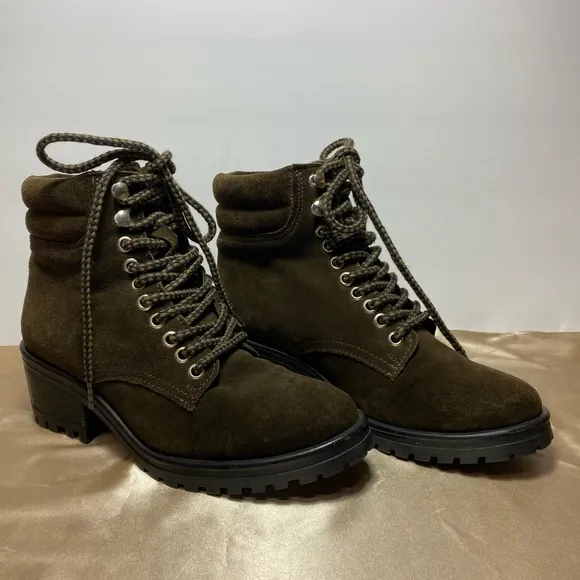 Steve Madden Womens  Genny Suede Leather Olive Green Combat Boot Size 7.5