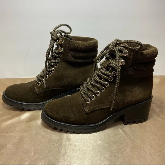 Steve Madden Womens  Genny Suede Leather Olive Green Combat Boot Size 7.5