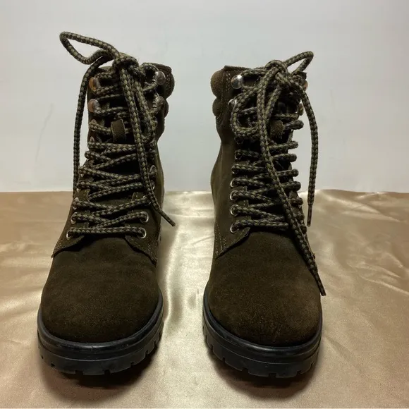 Steve Madden Womens  Genny Suede Leather Olive Green Combat Boot Size 7.5