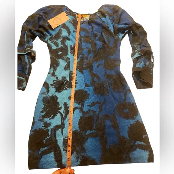 STILA GOYA SGLIBBY BLUE &amp; BLACK FLORAL LONG SLEEVE DRESS SIZE: SMALL, NWT $250