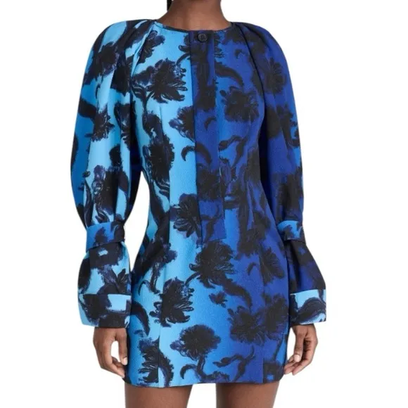 STILA GOYA SGLIBBY BLUE &amp; BLACK FLORAL LONG SLEEVE DRESS SIZE: SMALL, NWT $250