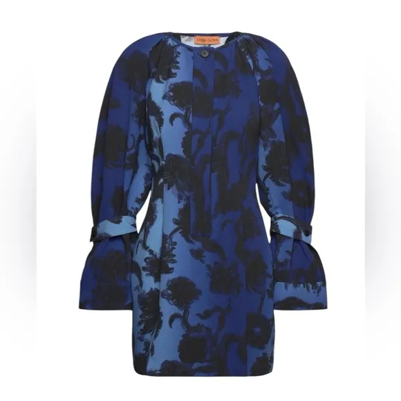 STILA GOYA SGLIBBY BLUE &amp; BLACK FLORAL LONG SLEEVE DRESS SIZE: SMALL, NWT $250