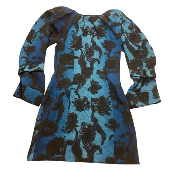 STILA GOYA SGLIBBY BLUE &amp; BLACK FLORAL LONG SLEEVE DRESS SIZE: SMALL, NWT $250