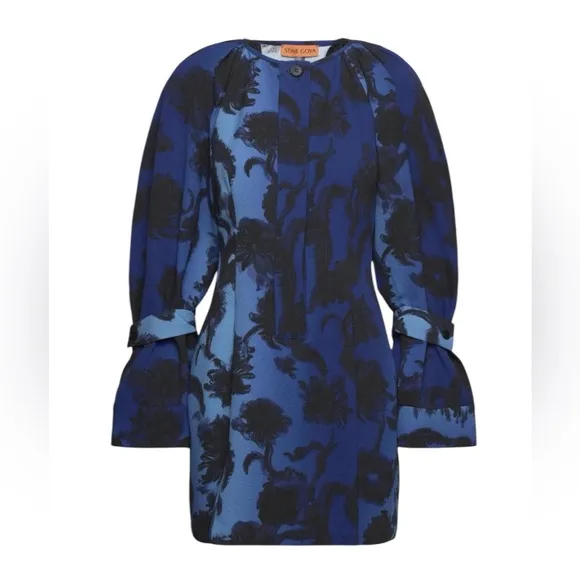 STILA GOYA SGLIBBY BLUE &amp; BLACK FLORAL LONG SLEEVE DRESS SIZE: SMALL, NWT $250