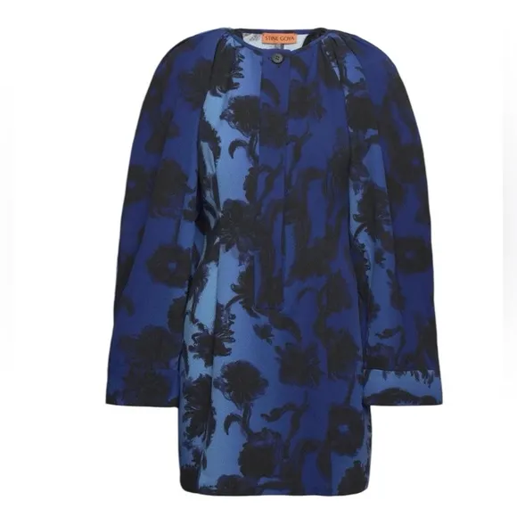 STILA GOYA SGLIBBY BLUE &amp; BLACK FLORAL LONG SLEEVE DRESS SIZE: SMALL, NWT $250