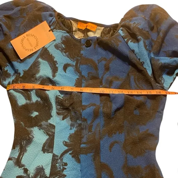 STILA GOYA SGLIBBY BLUE &amp; BLACK FLORAL LONG SLEEVE DRESS SIZE: SMALL, NWT $250