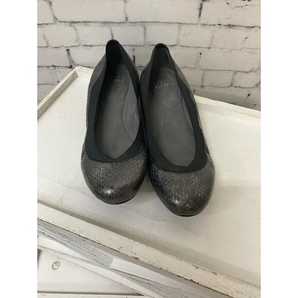 Stuart Weitzman 6M Womens Shoes Ballet Flat Silver Snakeskin Slip On Rck