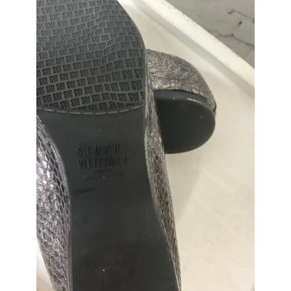 Stuart Weitzman 6M Womens Shoes Ballet Flat Silver Snakeskin Slip On Rck