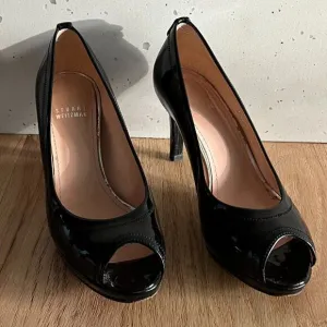 Stuart Weitzman Black Patent Leather peep Toe pumps Heels Shoes Sz 6M