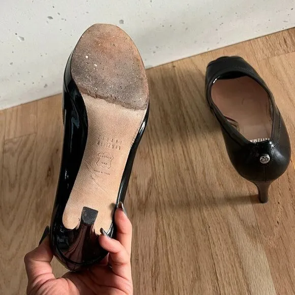 Stuart Weitzman Black Patent Leather peep Toe pumps Heels Shoes Sz 6M