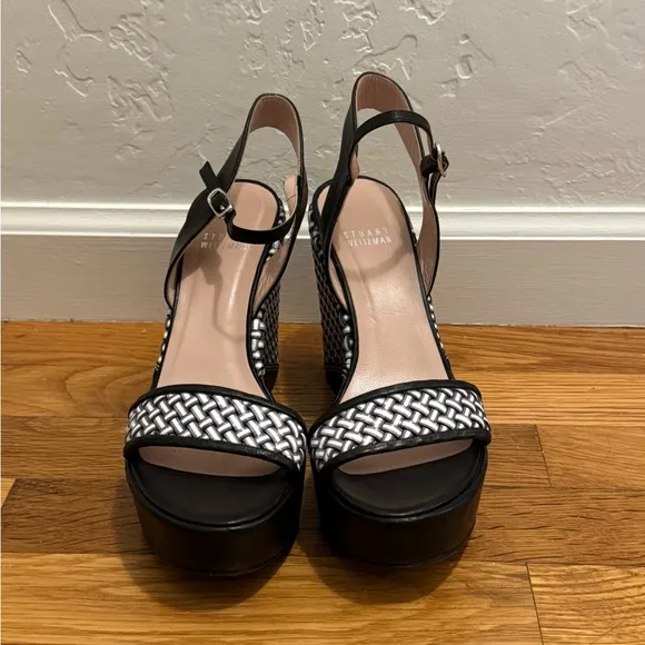STUART WEITZMAN BlackHoliday Pipe Open Toe PlatformWedge Size‎ 7.5 7 1/2 Shoes